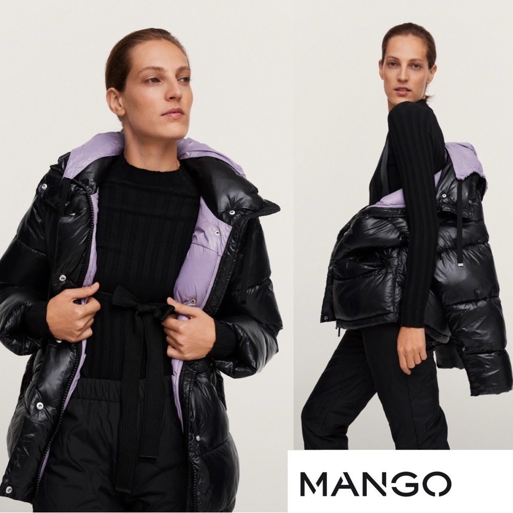 MANGO Quilted Puffer Winter Jacket 'Aspen' Shiny Black size S